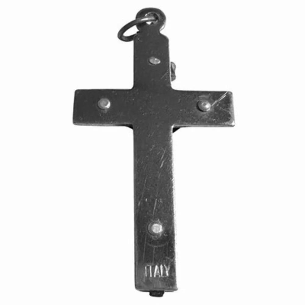 Vintage Italian Silver Tone Black Inlay Crucifix Pendant Catholic Cross 1.75